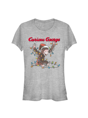 Junior's Curious George Christmas Light Game T-shirt