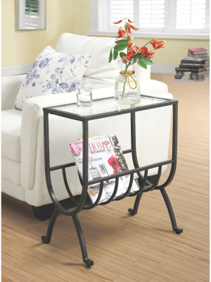 Metal Magazine End Table With Tempered Glass - Brown - Everyroom