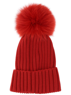 Moncler Logo Patch Pompom Beanie