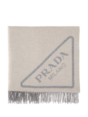 Prada Logo Print Fringed Blanket