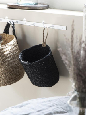 Hanging Black Basket With Natural Strap
