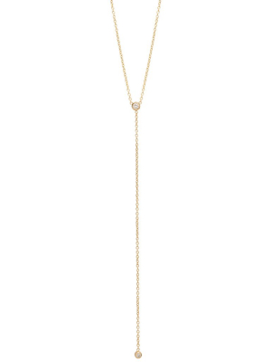 14k Bezel Diamond Lariat Necklace