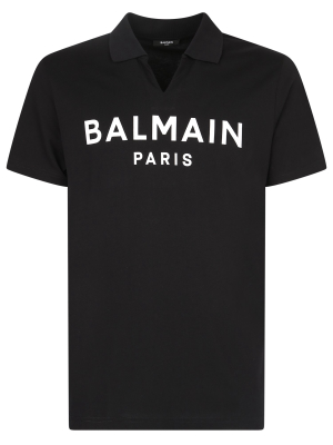 Balmain Logo Print V-neck Polo Shirt