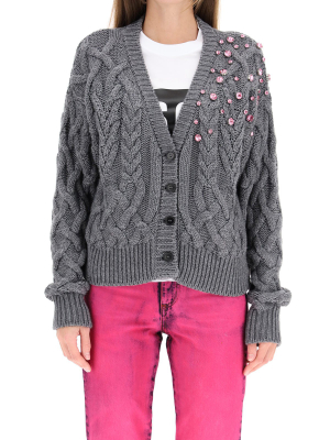 Msgm Embellished Cable Knit Cardigan