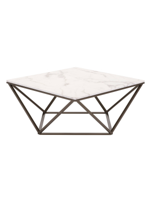 Modern Faux Marble 36" Coffee Table - Antique Brass - Zm Home