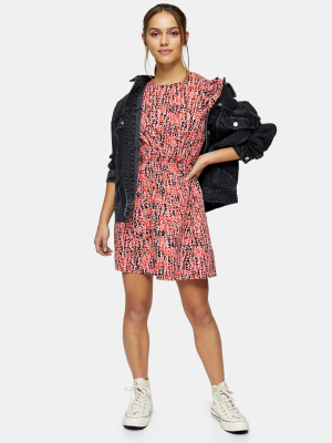 Petite Red Animal Print Puff Sleeve Mini Dress