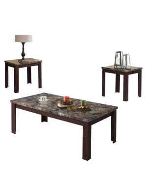 3 Piece Carly Pack Coffee End Table Set Faux Marble And Cherry - Acme Furniture