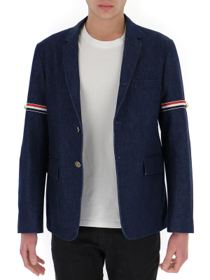 Thom Browne Unconstructed Rwb Stripe Single-breasted Blazer