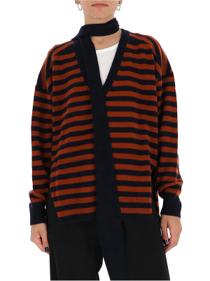 Chloé Bow Striped V-neck Sweater