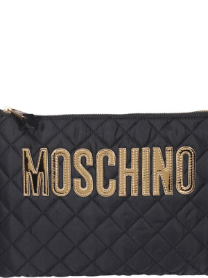 Moschino Logo Quilted Clutch Bag