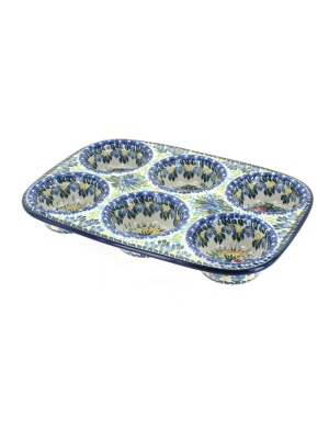 Blue Rose Polish Pottery Day Lily Bouquet Muffin Pan