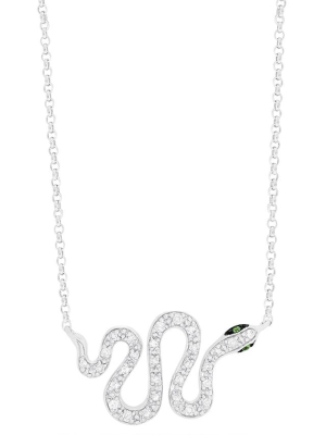 Effy Novelty 14k White Gold Diamond And Tsavorite Snake Pendant, 0.13 Tcw
