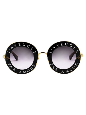 Gucci Eyewear Slogan Printed Round Sunglasses