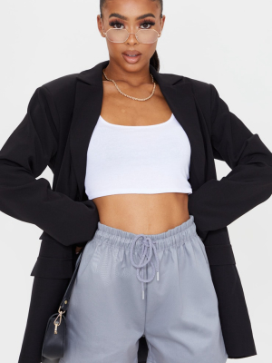 Grey Twill Drawstring Waist Shorts