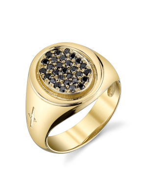 Oval Signet Ring With Black Pavé Diamonds