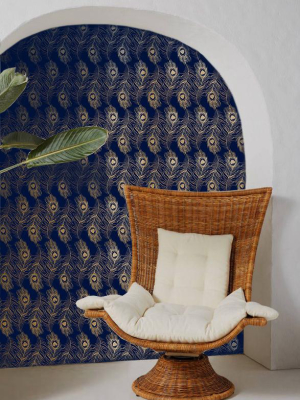 Peacock Wallpaper In Indigo On Gold By Tommassini Walls