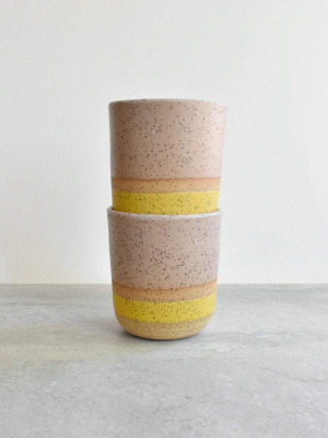 Stoneware Tumbler Set - Mustard + Cream Stripe