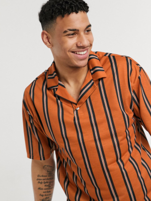Only & Sons Revere Collar Stripe Jersey Polo In Orange