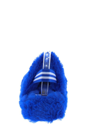 Parisa Blue Rhinestone Faux Fur Open Toe Slingback Sandal