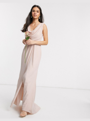 Asos Design Bridesmaid Cowl Front Maxi Dress With Button Back Detail