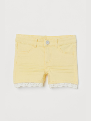 Lace-trimmed Twill Shorts