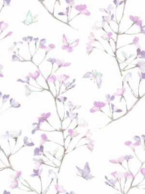 Watercolor Branch Wallpaper In Purple From The A Perfect World Collection By York Wallcoverings