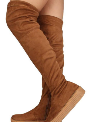 Regan45 Tan Fitted Over The Knee Sneaker Boot