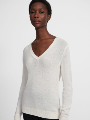 V-neck Sweater In Feather Cashmere