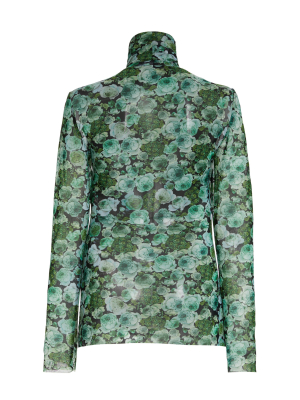Printed Mesh Turtleneck Top