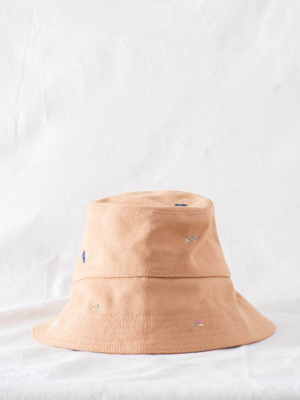 The Bucket Hat. -- Camel With Tossed Floral Embroidery