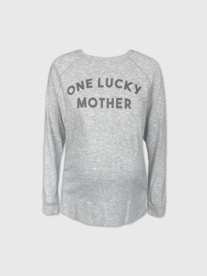 Maternity One Lucky Mother Raglan Graphic Sweatshirt - Isabel Maternity By Ingrid & Isabel™ Gray