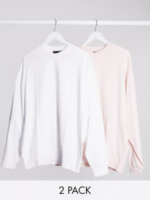 Asos Design Lightweight Oversized Sweatshirt 2 Pack In Pink/white