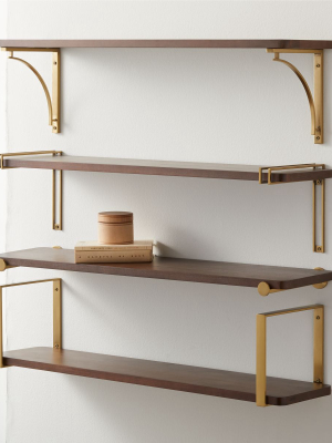 Riggs 36" Walnut Shelf With Brass Brackets