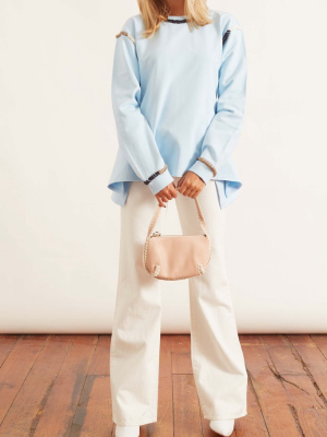 Asymmetric Contrast Stitch Sweatshirt In Baby Blue