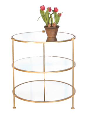 Three Tier Gold Leaf Table With Mirrored Shelves