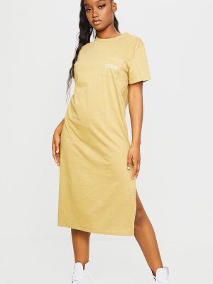 Prettylittlething Khaki Embroided Pocket Midi T...