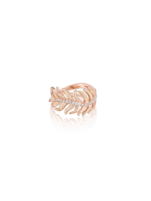 Phoenix Feather Center Pavé Ring