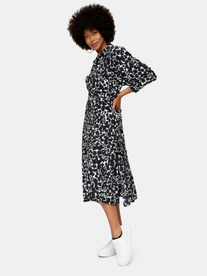 Black And White Print Midi Shirt Dress