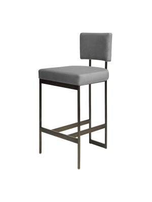 Jones Bar Stool Gray Velvet And Bronze