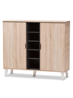 Adelina Mid - Century Modern 2 - Door Wood Shoe Cabinet - Brown - Baxton Studio