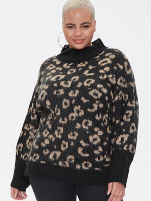 Plus Size Leopard Print Sweater