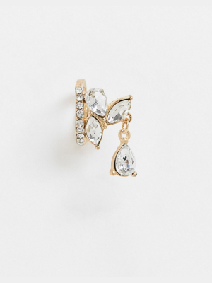 Asos Design Ear Cuff In Crystal Drop Design In Gold Tone
