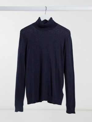 Topman Knitted Turtle Neck Sweater In Navy