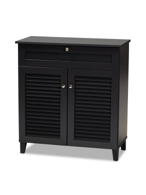 Shelf Wood Shoe Storage Cabinet With Drawer Coolidge Finished Black - Baxton Studio