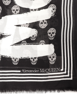 Alexander Mcqueen Graffiti Skull Printed Scarf