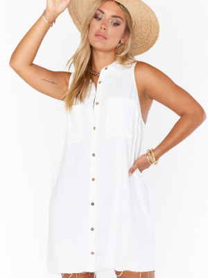 Basic Button Up Dress ~ White Linen