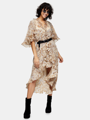 Idol Printed Lace Insert Midi Shirt Dress