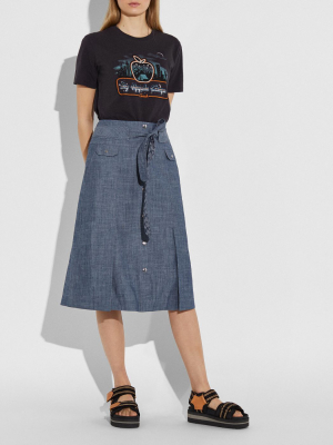 Chambray Tie Waist Midi Skirt