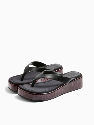 Pearla Black Flip Flop Wedge Mules