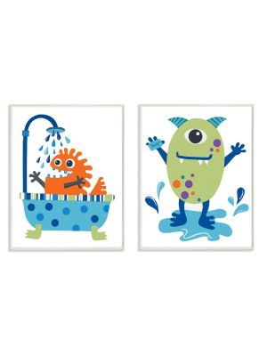 Monsters Bathroom Buddies 2pc Wall Plaque Art Set (10"x15"x0.5") - Stupell Industries